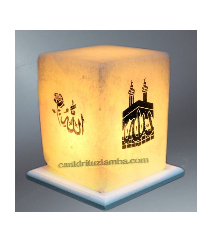 Allah ve Kabe Lafızlı Küp Tuz Lambası 4 Kg