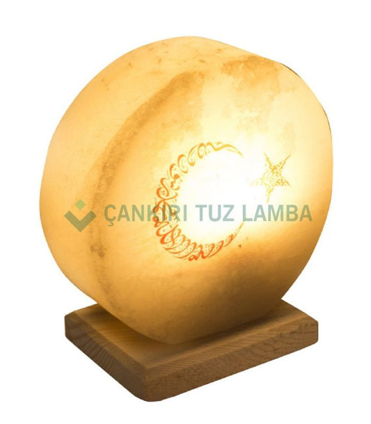 Circular Rock Salt Lamp – Moon and Star Print